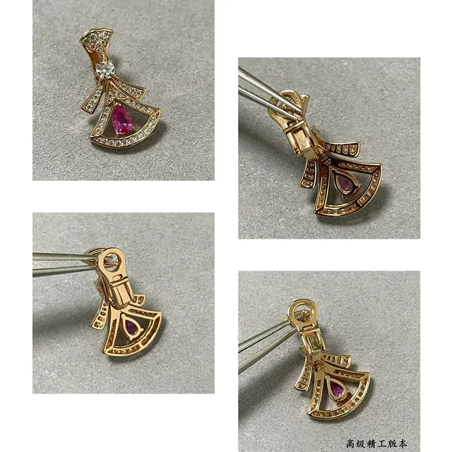 Gold Red Fan-Shaped Layered Motif Pear-Cut Central Gemstone Necklace 3