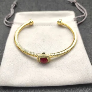 Oro rojo trenzado cuerda cable banda cuadrada con gemas en bezel pulsera