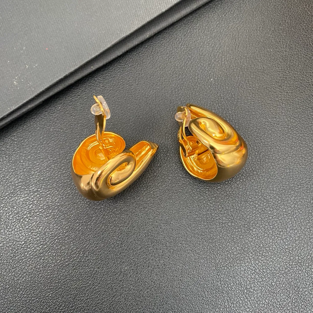 Gold Sculptural Organic Clip-On Earrings 3