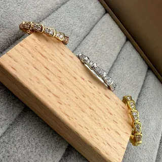 Anel de ouro e prata com motivo de elos de bambu Pavé-Set pedras claras