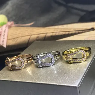 Gold Silver Buckle-Shaped Pavé-Crystal-Set Ring