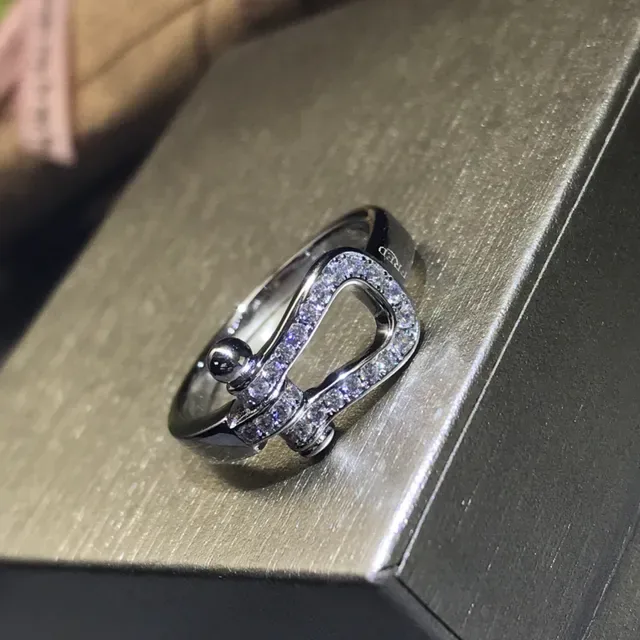 Gold Silver Buckle-Shaped Pavé-Crystal-Set Ring 2