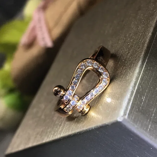 Gold Silver Buckle-Shaped Pavé-Crystal-Set Ring 3