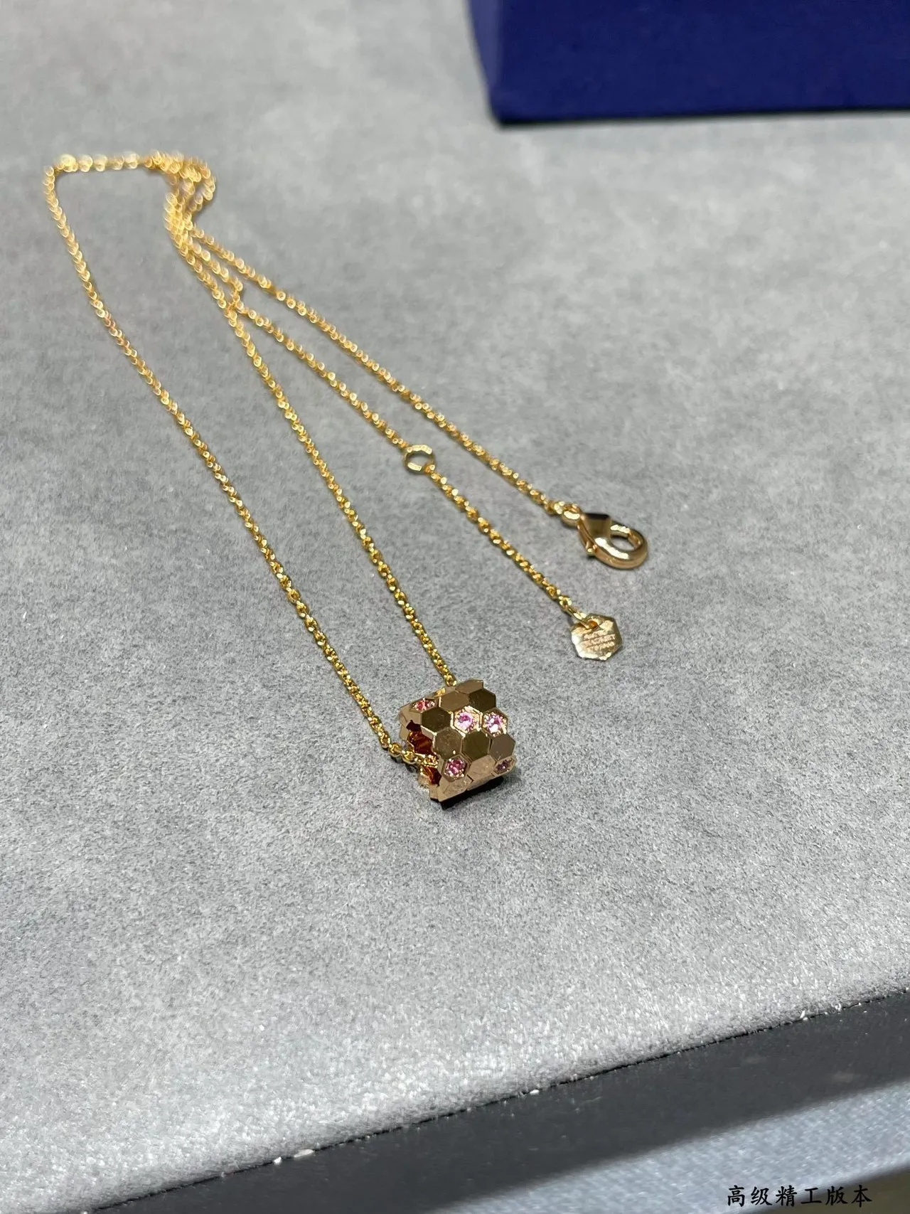 Gold Silver Faceted Hexagonal Pendant Pavé-Set Gemstones Necklace 6