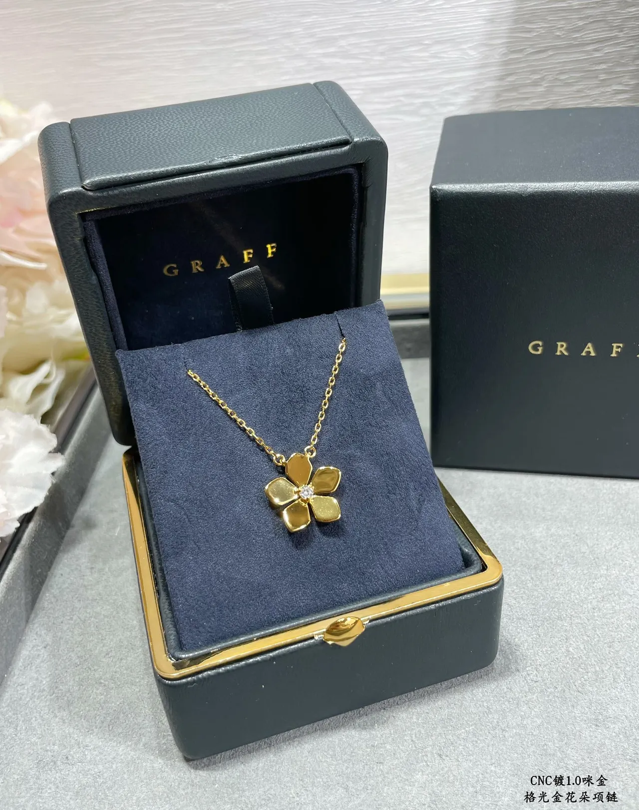 Gold Silver Five-Petal Flower Pendant Central Clear Gemstone Necklace 4