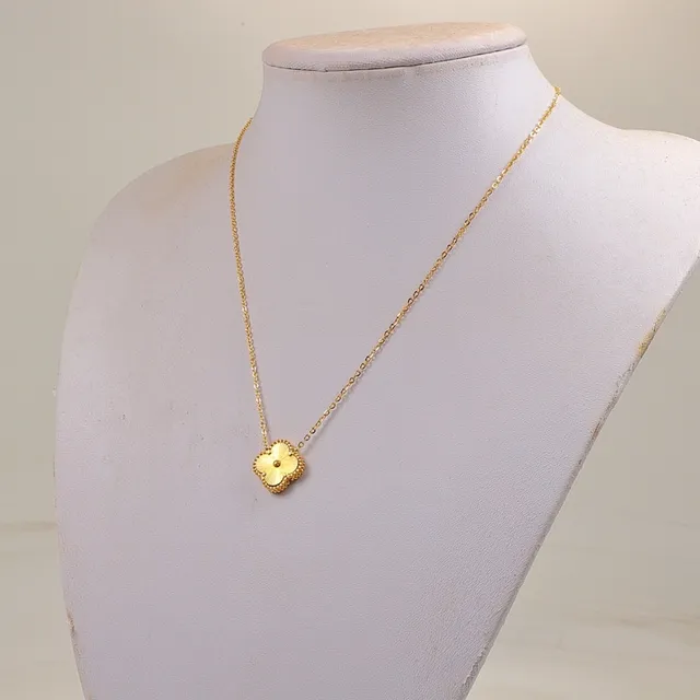 Gold Silver Floral Pendant Beaded Border Necklace 2