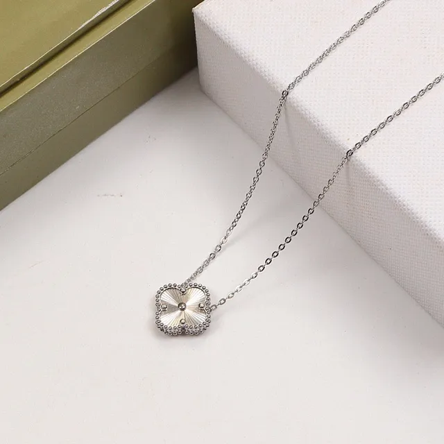 Gold Silver Floral Pendant Beaded Border Necklace 4