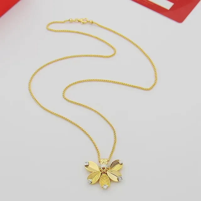 Gold Silver Floral Pendant Textured Petal Design Necklace 6