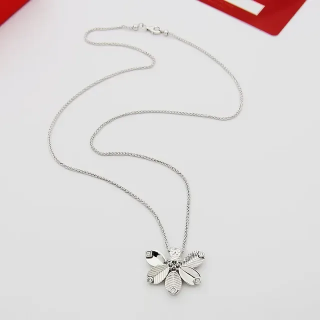Gold Silver Floral Pendant Textured Petal Design Necklace 7