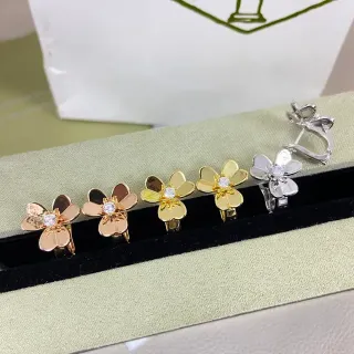 Gold Silver Flower-Shaped Clip-On Earrings