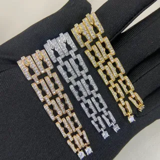 Gold Silver Geometric Linked Pavé-Set Earrings