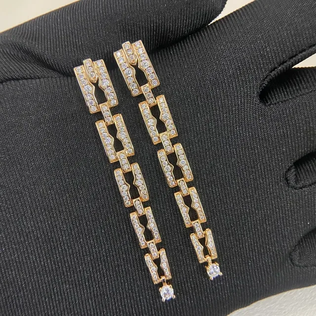 Gold Silver Geometric Linked Pavé-Set Earrings 2