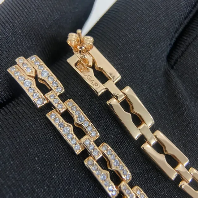 Gold Silver Geometric Linked Pavé-Set Earrings 3