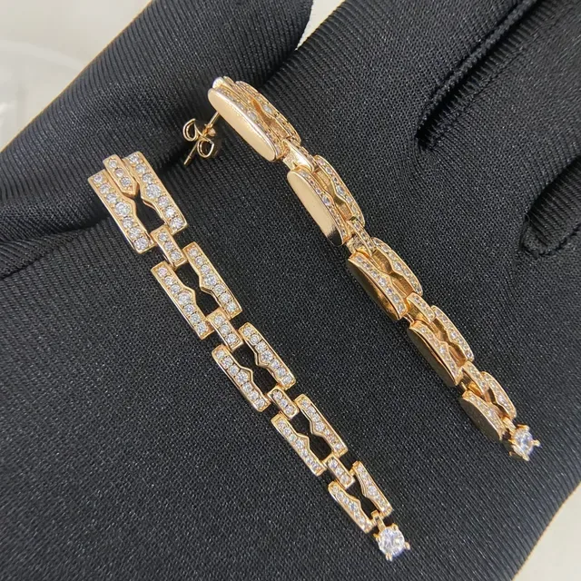 Gold Silver Geometric Linked Pavé-Set Earrings 4