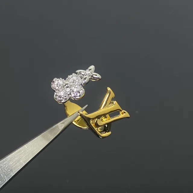 Gold Silver Open Pavé Floral Cluster Ring 3