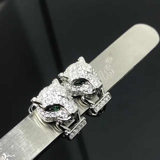 Gold Silver Panther-Head Motif Pavé-Set Clear Stones Bracelet 2