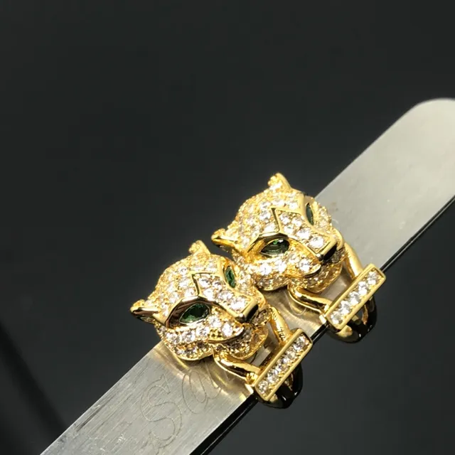 Gold Silver Panther-Head Motif Pavé-Set Clear Stones Bracelet 3