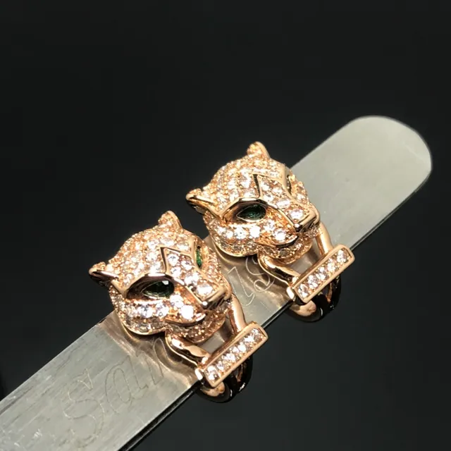 Gold Silver Panther-Head Motif Pavé-Set Clear Stones Bracelet 4