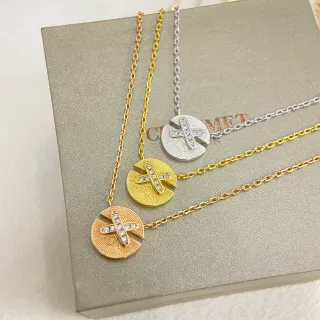 Colliers Sunburst Disc Cross Pendant en or, argent et or rose