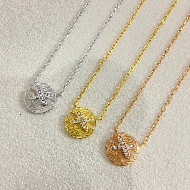 Gold Silver Rose Gold Sunburst Disc Cross Pendant Necklaces 2