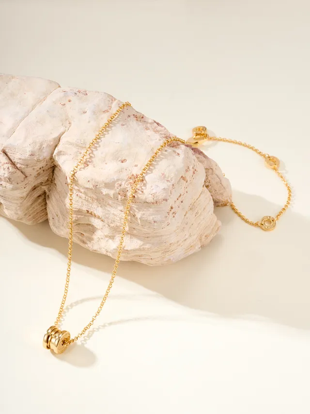 Gold Silver Stacked Cylindrical Pendant Polished Metal Necklace 13
