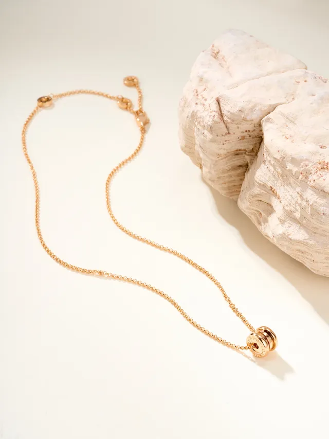 Gold Silver Stacked Cylindrical Pendant Polished Metal Necklace 14