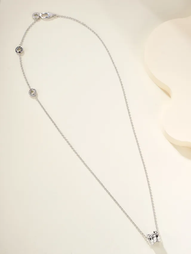Gold Silver Stacked Cylindrical Pendant Polished Metal Necklace 15