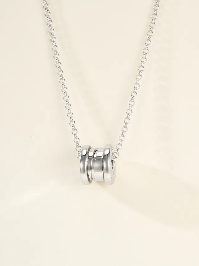 Gold Silver Stacked Cylindrical Pendant Polished Metal Necklace 16