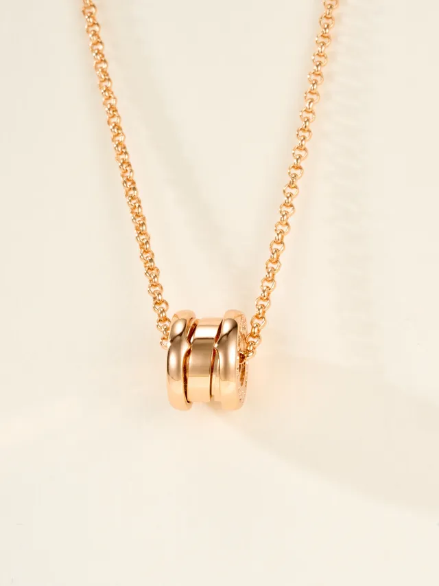 Gold Silver Stacked Cylindrical Pendant Polished Metal Necklace 17
