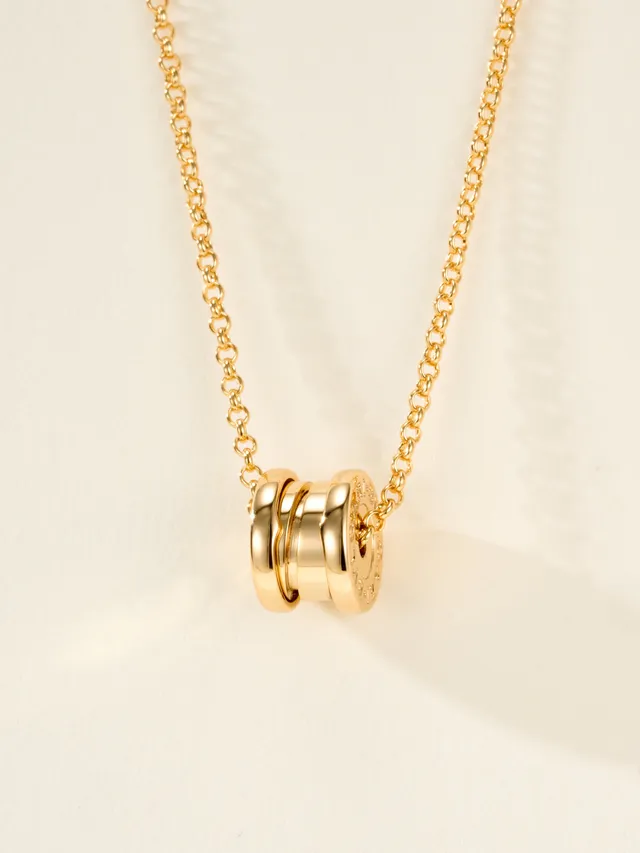 Gold Silver Stacked Cylindrical Pendant Polished Metal Necklace 18