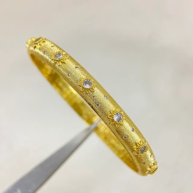 Gold Textured Starburst Gemstone Bangles Bracelets 6