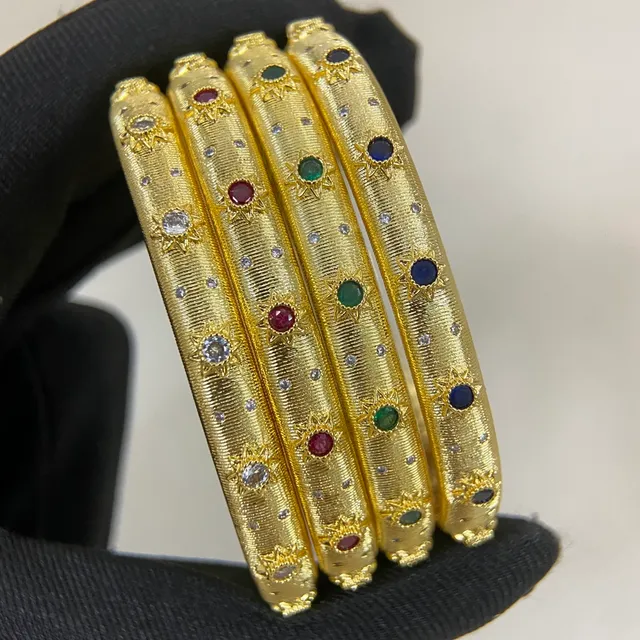 Gold Textured Starburst Gemstone Bangles Bracelets 9