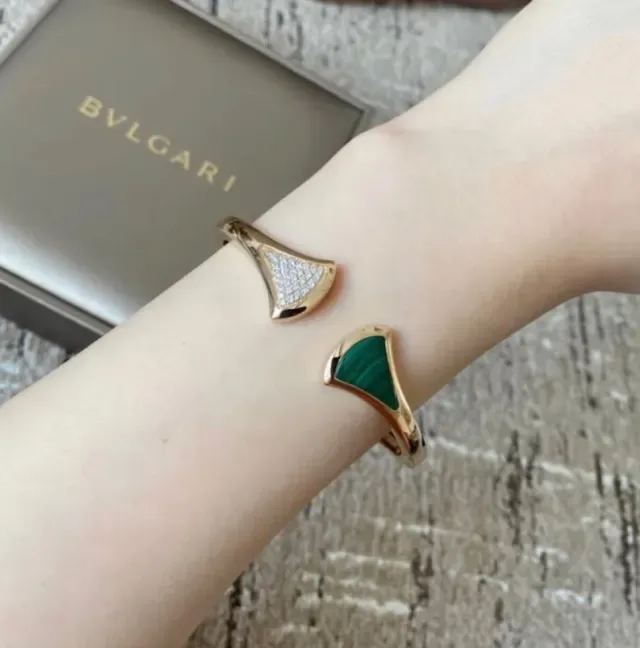 Gold-Tone Asymmetrical Malachite and Pave Crystal Cuff Bracelet 7