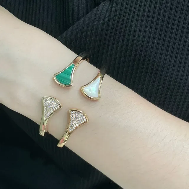 Gold-Tone Asymmetrical Malachite and Pave Crystal Cuff Bracelet 8