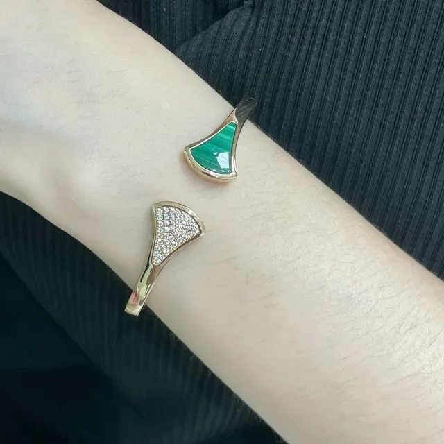 Gold-Tone Asymmetrical Malachite and Pave Crystal Cuff Bracelet 9