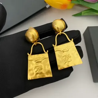 Gold-Tone Bag-Shaped Monogram Pendant Earrings