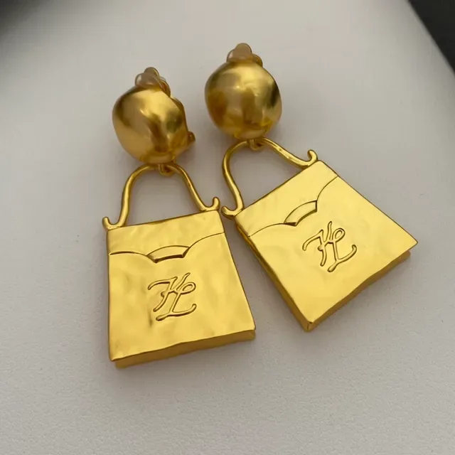 Gold-Tone Bag-Shaped Monogram Pendant Earrings 6