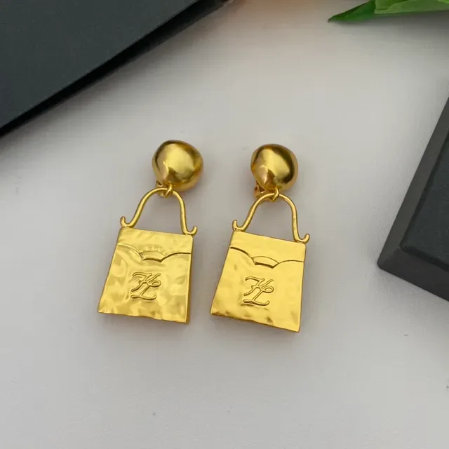 Gold-Tone Bag-Shaped Monogram Pendant Earrings 8