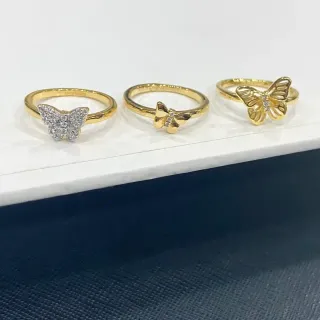 Gold-Tone Butterfly Motif Pavé and Openwork Rings