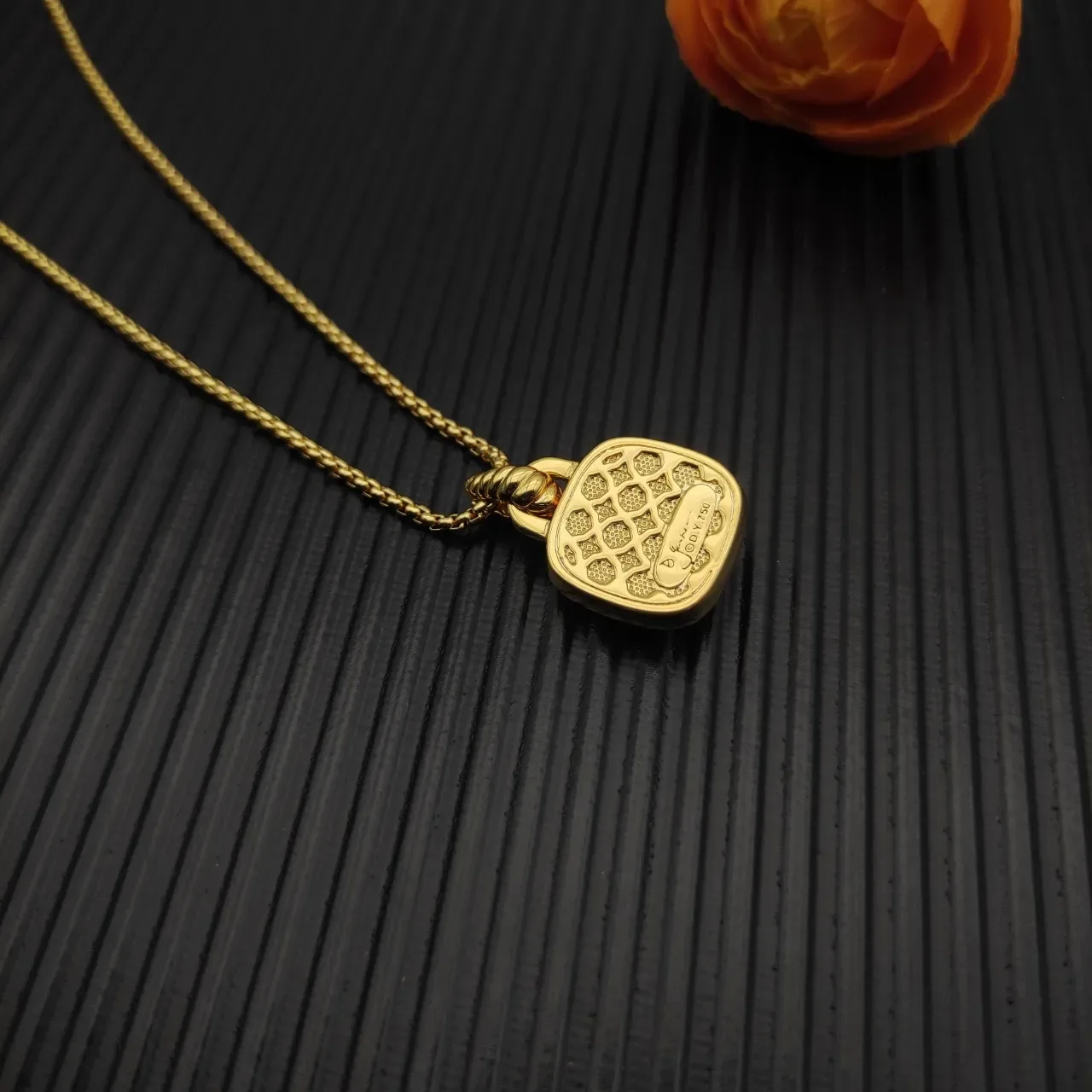 Gold-Tone Cushion-Cut Blue Gemstone Pavé Halo Pendant Necklace 8