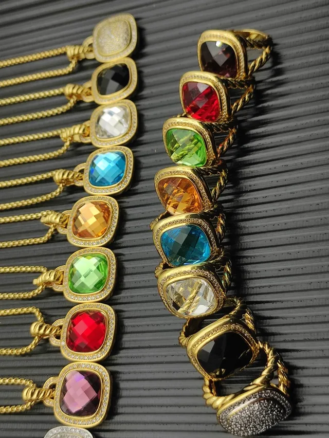 Gold-Tone Cushion-Cut Green Stone Halo Pendant Necklace 3