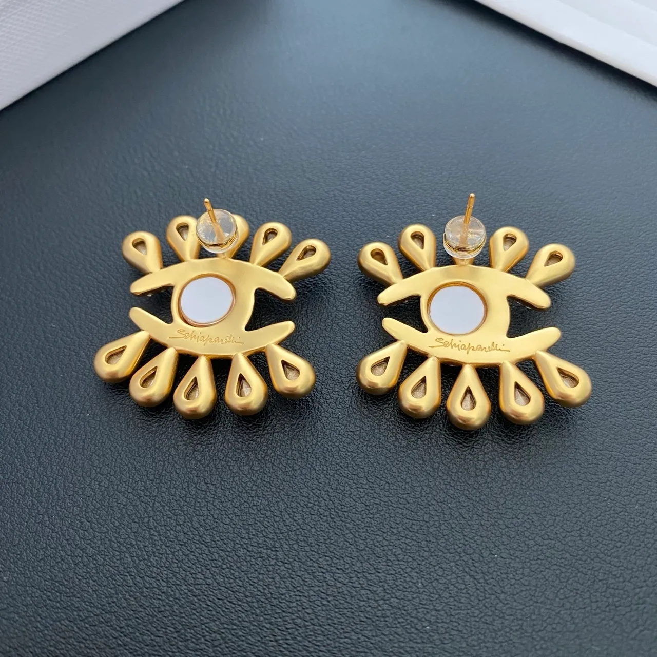 Gold-Tone Eye Motif Crystal Radiating Earrings 3