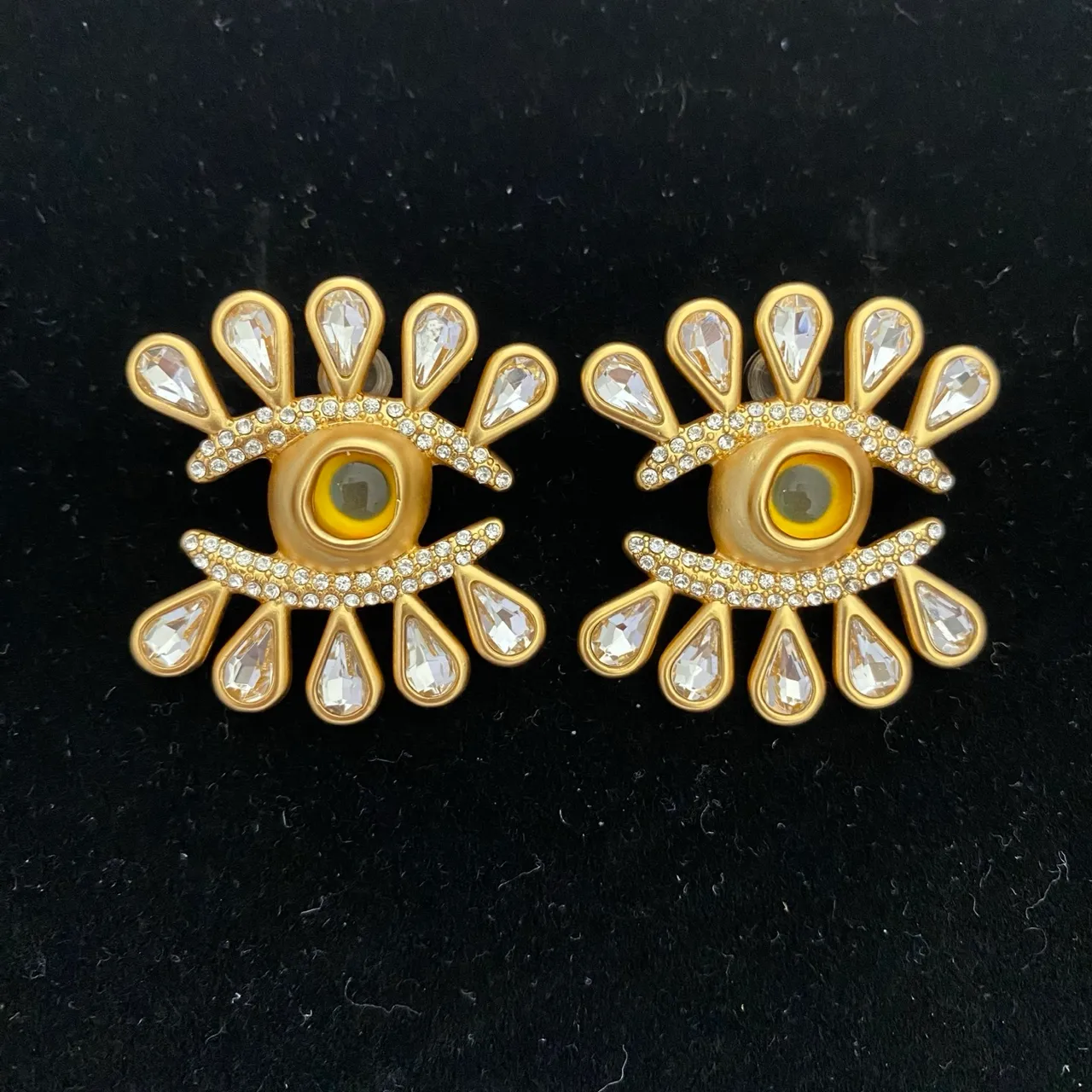 Gold-Tone Eye Motif Crystal Radiating Earrings 5