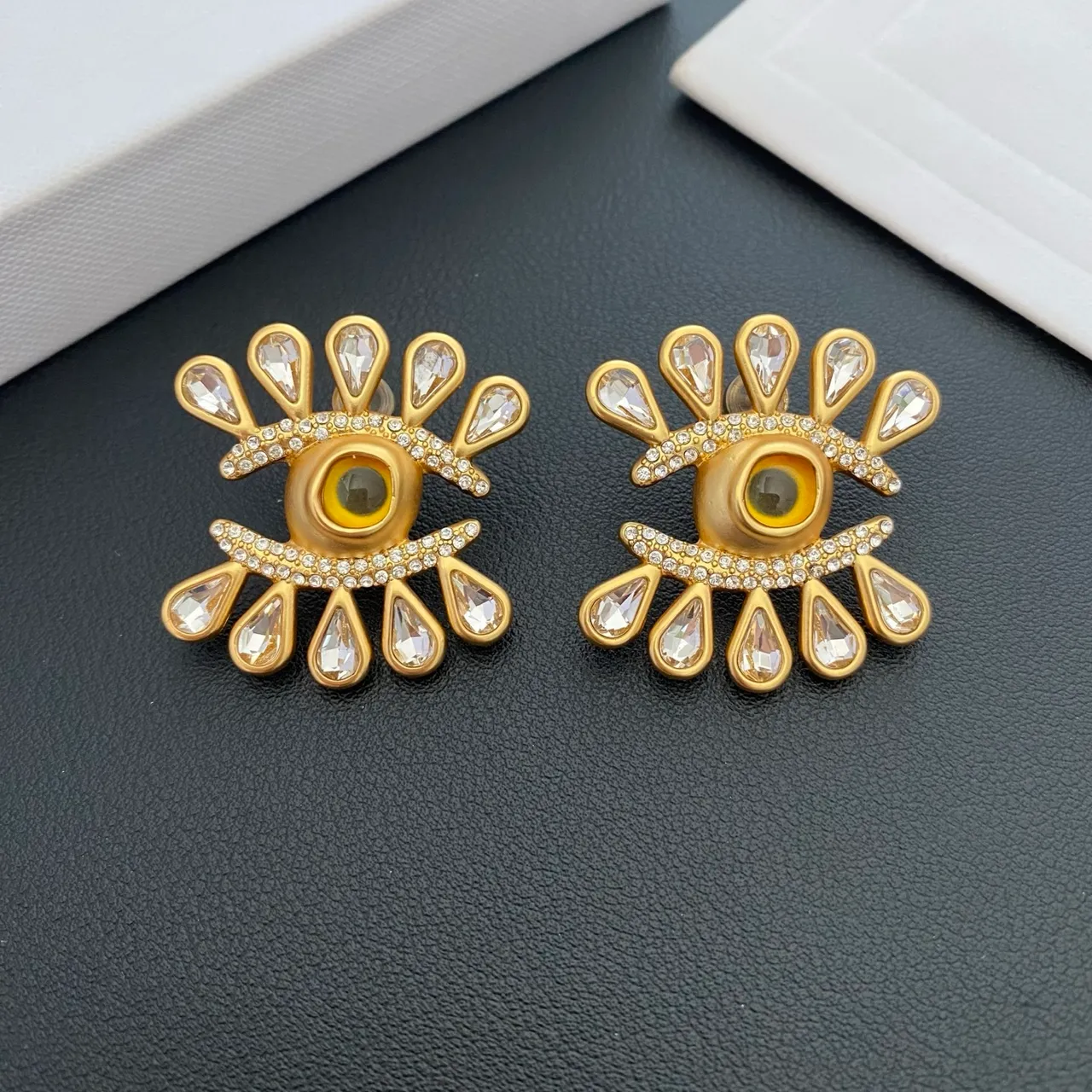 Gold-Tone Eye Motif Crystal Radiating Earrings 6
