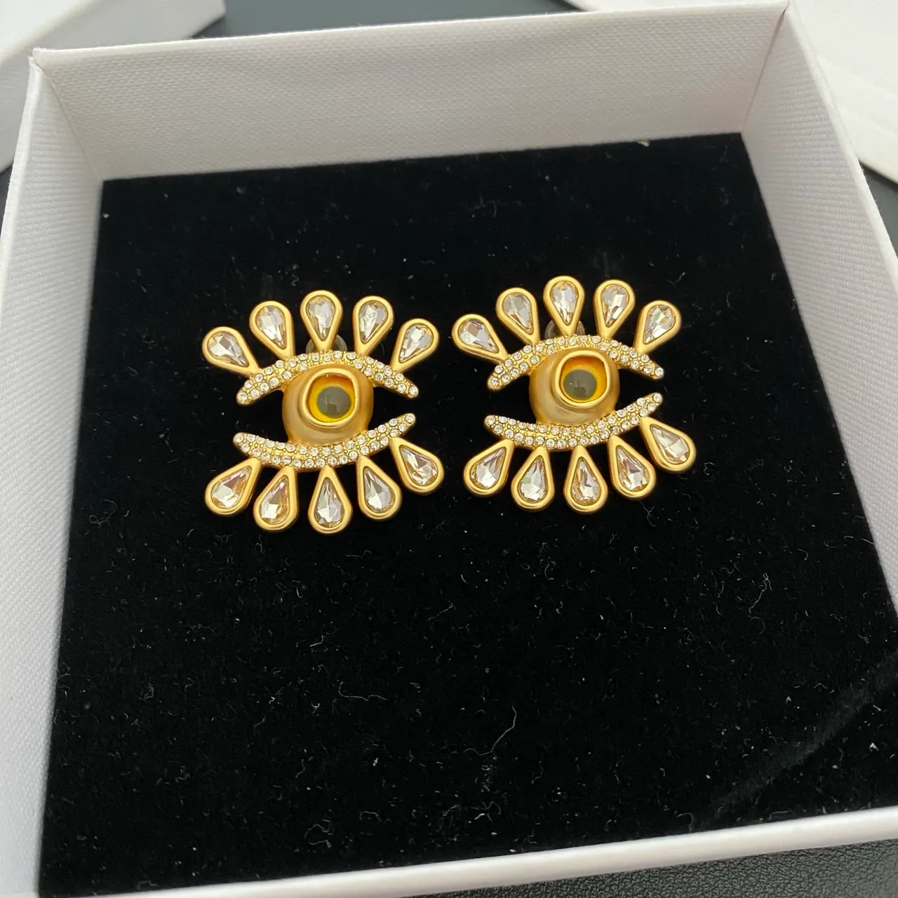 Gold-Tone Eye Motif Crystal Radiating Earrings 7