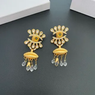 Gold-Tone Eye Motif Crystal Teardrop Statement Earrings