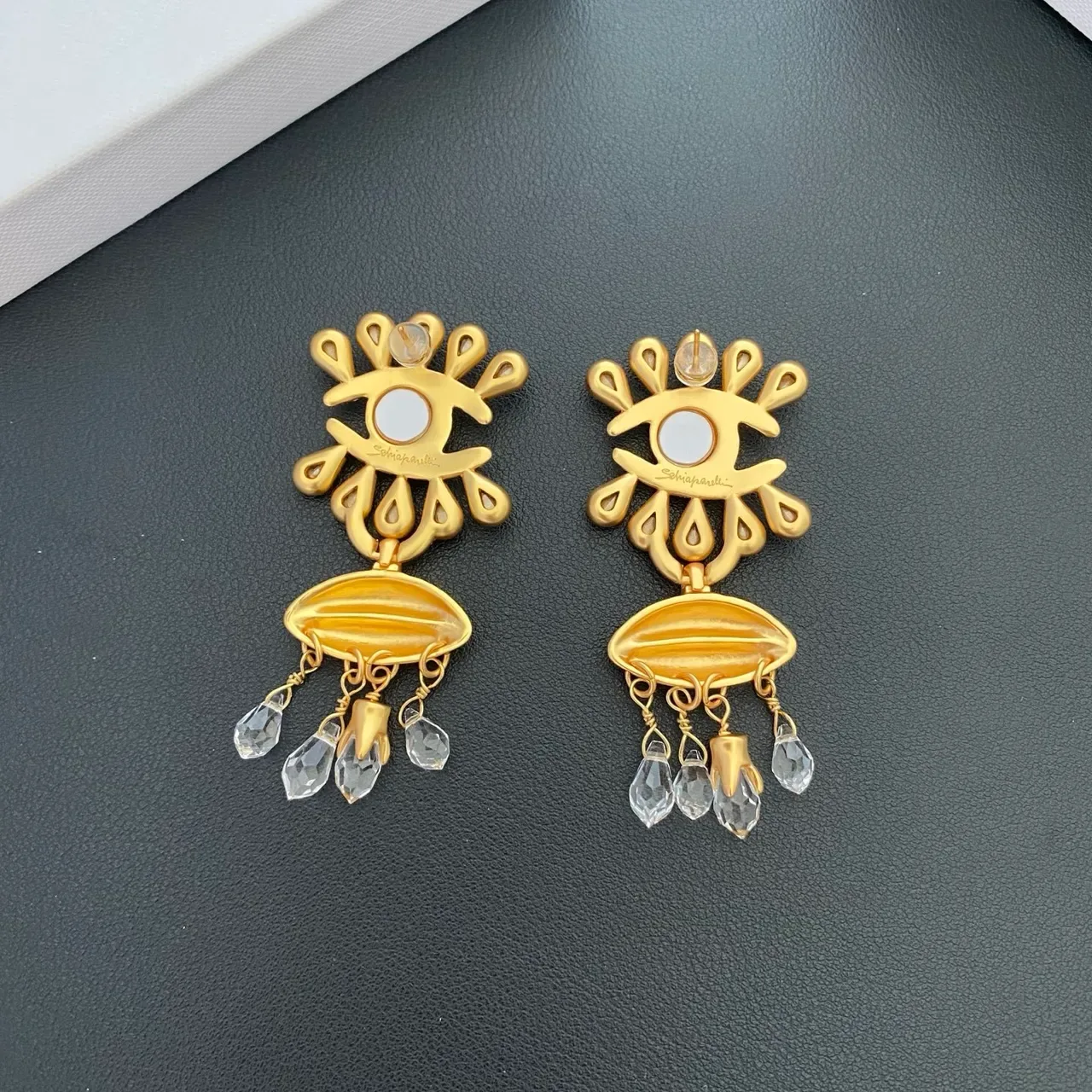 Gold-Tone Eye Motif Crystal Teardrop Statement Earrings 3