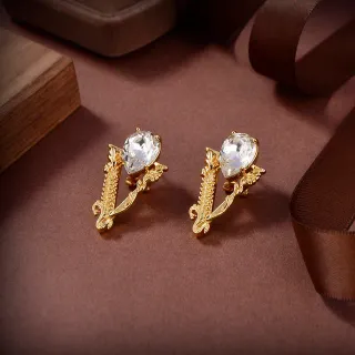 Gold-Tone Filigree Pear-Cut Crystal Stud Earrings