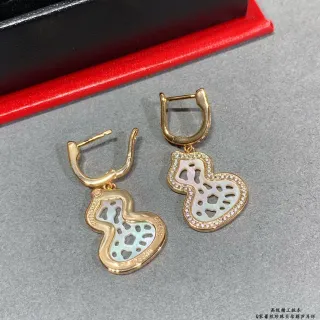 Gold-Tone Gourd-Shaped Openwork Mother-of-Pearl and Pavé Crystal Earrings