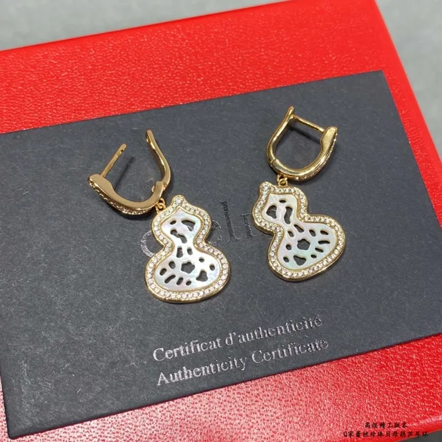 Gold-Tone Gourd-Shaped Openwork Mother-of-Pearl and Pavé Crystal Earrings 2